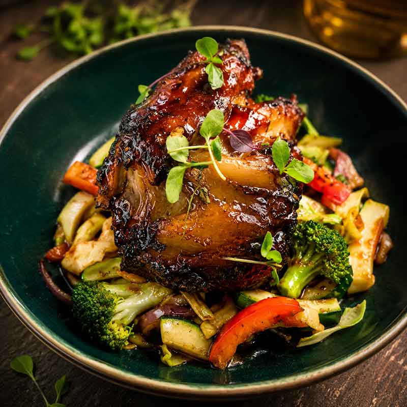Jarret de porc laque au miel